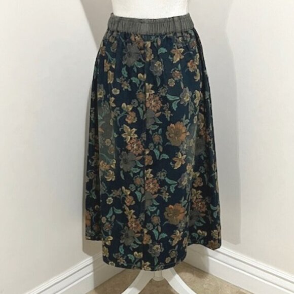 Max LuLu Floral Denim Jean Skirt Midi A-Line Vintage European Style One Size NWT - Picture 4 of 5